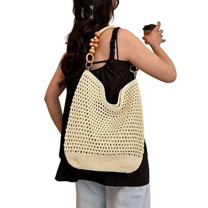 Sac fourre-tout grande capacité en tissu de coton ajouré, style urbain <span class=keywords><strong>et</strong></span> épuré, avec fermeture magnétique <span class=keywords><strong>et</strong></span> bandoulière perlée pour - Product Image 1