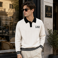 Tricotage d'hiver personnalisé pour homme, pull à col et manches longues, jacquard avec logo en lettres sur le devant