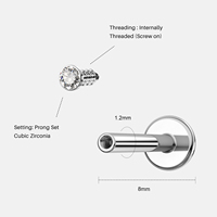 Toposh 316L Acier inoxydable Tragus Cartilage Daith Helix Boucle d'oreille Studs pour lèvres et oreilles à filetage externe Bijoux de piercing Labret