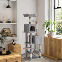 Arbre à chat moderne de 61 pouces en peluche à plusieurs niveaux Condo pour chat 5 poteaux à gratter 2 perchoirs 2 grottes Hamac Tour de chat d'intérieur pour bois