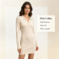 Edna – Robe Polo Décontractée et Élégante pour Femme, de Haute Qualité, avec Patte de Boutons, Blanche, Légère et Chaude, Idéale pour l'Automne
