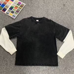 Camisetas de Manga Longa de Algodão com Impressão DTG em Camadas Duplas, Lavadas com Ácido, Estilo Vintage, Camisetas Personalizadas para Homens - Product Image 1