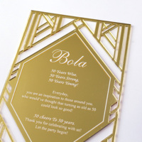 Personnalisé 5x7 pouces Laser Estampage à chaud Lettres Vintage Creux Style Doré Miroir Acrylique Carte d'invitation