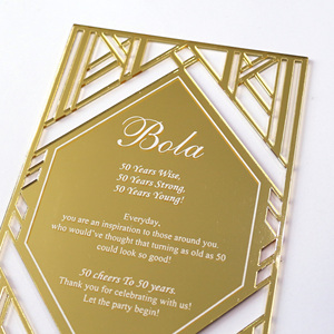 Personnalisé 5x7 pouces Laser Estampage à chaud Lettres Vintage Creux Style Doré Miroir Acrylique <span class=keywords><strong>Carte</strong></span> <span class=keywords><strong>d</strong></span>'<span class=keywords><strong>invitation</strong></span> - Product Image 2