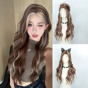 วิกผมยาวหยิกแบบติดหน้าผาก 13x4  ใยคานาคาลอน  ไร้รอยต่อ  คล้ายเส้นผมจริง  คลุมทั้งศีรษะ  สีเทาไฮไลท์ทอง - Product Image 5