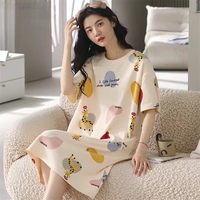 Chemise de nuit d'été à manches courtes pour femmes Pyjama mi-long Jupe longue de grande taille Sweet Home Wear for Comfort Can Be Wear