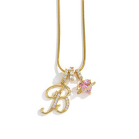 Collier pendentif 26 lettres en cuivre et zircon, ensemble de bijoux en zircon avec cœur rose et planète pour femme, idéal pour les fêtes et le quotidien