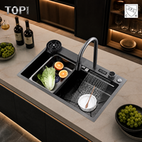 Évier de cuisine TOPHOME moderne rectangulaire en acier inoxydable brossé 304 à cuve unique, à montage sous plan, fait main, avec cascade intelligente, certifié IAPMO CUPC