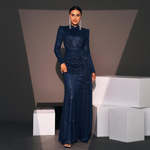 Robe de soirée européenne et américaine à manches longues, élégante, col rond, sexy et ajustée, style long, robe de demoiselle d'honneur - Product Image 4