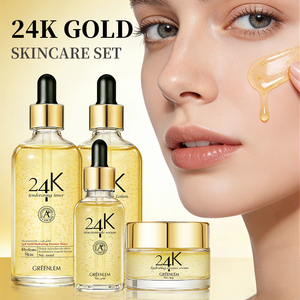 ชุดผลิตภัณฑ์ดูแลผิวหน้าทองคำ 24K สำหรับต่อต้านริ้วรอย ชุ่มชื้น กระจ่างใส พร้อมเซรั่ม ครีม และมาส์ก เพื่อผิวเรียบเนียนเปล่งประกาย - Product Image 2