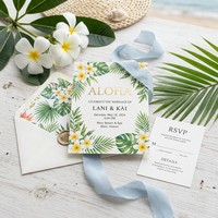 Juego de Tarjetas de Invitación para Boda Tropical |   Plantilla UV con Diseño Botánico en Lámina Dorada para Hoteles y Resorts