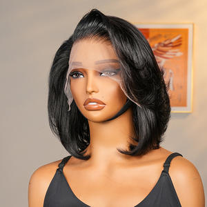 7*<span class=keywords><strong>5</strong></span>无胶小精灵剪10 12英寸短分层直假发钝剪蕾丝假发人发光滑鲍勃假发透明高清蕾丝 - Product Image 3