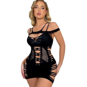 Vestido de medias de cuerpo transparente de malla exótica <span class=keywords><strong>Sexy</strong></span> de talla grande, medias gruesas sin entrepierna para mujer con decoración ahuecada - Product Image 6