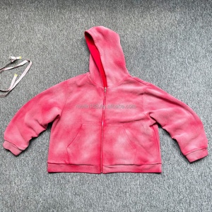 Sudaderas con capucha de punto gofrado extragrandes personalizadas con efecto desgastado para hombre, chaquetas reversibles con cremallera de corte holgado y peso pesado, sudaderas térmicas con capucha de punto gofrado - Product Image 4
