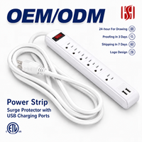 Multiprise électrique avec protection contre les surtensions, 2/3/6 prises, 15A, 2 ports USB de charge 2.1A, IP44