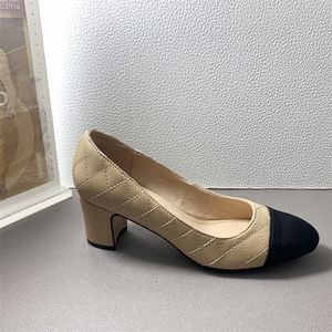 100% Lamb Leather Quilted Women Pumps Pig <b>Insole</b> 5.5cm Chunky Heel Walking Pumps Office Ladies Shoes Customize logo Factory - Product Image 4