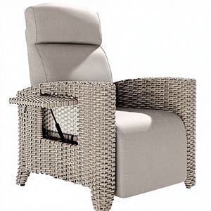 Tumbona Ergonómica para Exteriores ONKBOITE, Sillón <span class=keywords><strong>de</strong></span> Ratán con Respaldo Ajustable, Cojín Grueso, Soporte Continuo, Bordes Marrones, Color Almendra - Product Image 1