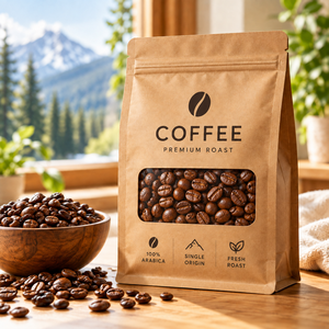 Bolsa de papel kraft ecológica para envasar granos de café, bolsa con base plana y logotipo personalizado, bolsa de café con ventana y cierre de cremallera para 100g 250g de café - Product Image 5