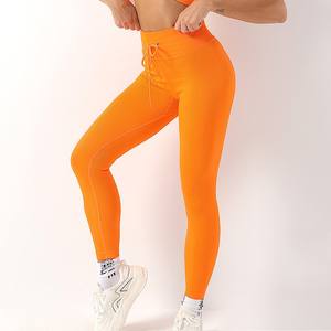 En stock Pantalon <span class=keywords><strong>gaine</strong></span> de contrôle du ventre à ceinture large pour femmes Taille haute <span class=keywords><strong>Legging</strong></span> de yoga de course à pied solide avec cordon de serrage - Product Image 2