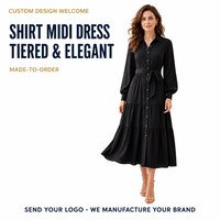 Robe chemise mi-longue bohème personnalisée pour femme, col boutonné, taille à nouer, fabrication OEM ODM sous marque privée