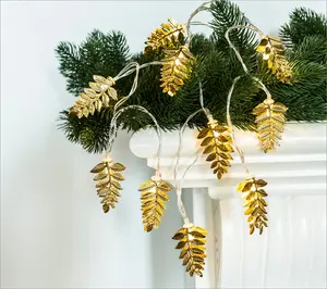 NEWISH metal gold shiny christmas decoration tree decorative leaves Led Christmas String Light