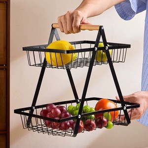 Cesta de Frutas Metálica Desmontable de Doble Capa, Tipo Triángulo, Moderna y Sencilla, para Almacenamiento en la Cocina, Cesta para Guardar Aperitivos - Product Image 1