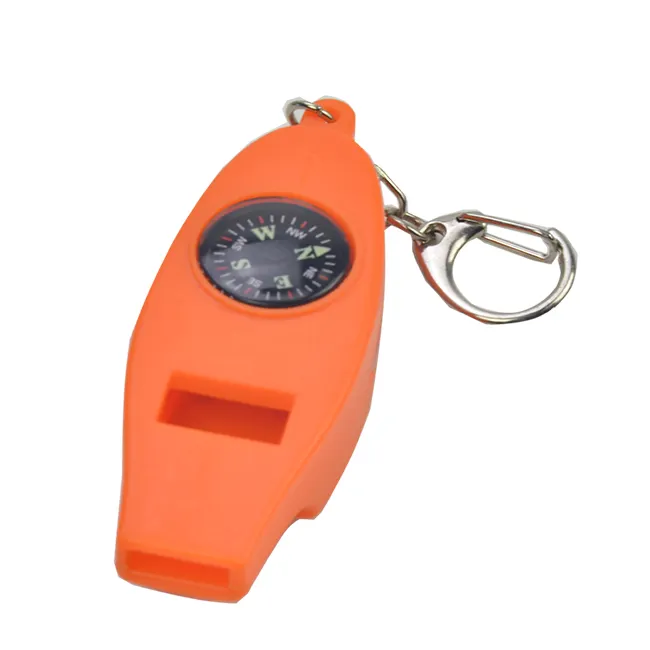 4 in1 Outdoor Survival Whistle Compass Magnifier Thermometer Keychain