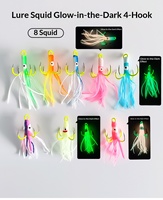 Leurre en silicone phosphorescent en forme de calmar avec hameçons à quatre branches pour la pêche en eau salée - Pêche en bateau en mer