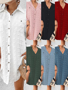 Femmes Swiss Polka Dots Cover up Surfing Beach Swimsuit Coverup Blouse Button Down Shirt Dresses Swiss Dot Tops - Product Image 3