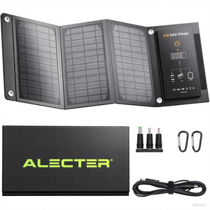 Alecter Portable 21W Foldable Monocrystalline <b>Solar</b> <b>Panel</b> IP65 Waterproof RoHS Certified 18.5% High Efficiency Fast <b>USB</b> Charger - Product Image 2