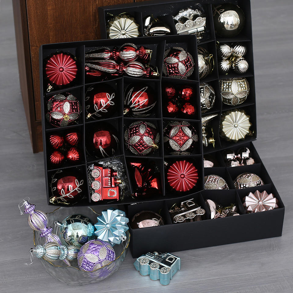 Plastic Christmas Ball Ornament Set, Shapes Embossed , Multi-Style Xmas ...