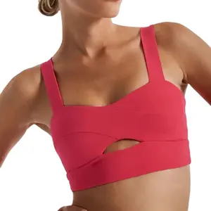 Aoyema Custom Hollow Front Two Straps Shoulder Gym Running Fitness Women Padded Yoga Sports Bra