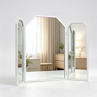 Miroir de maquillage moderne à trois volets en alliage d'aluminium léger, miroir de table arqué à 3 panneaux, miroir de sécurité trempé