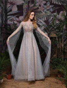Dubai <strong>Silver</strong> Grey Gold Long Sleeves Evening <strong>Dresses</strong> 2020 Luxury A-Line Sexy Formal <strong>Dress</strong> Plus Size <strong>Dresses</strong> - Product Image 2
