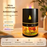 Humidificateur de bureau USB avec lumière LED 7 couleurs, diffuseur d'arômes à simulation de flamme micro-paysagère, brumisateur pour aromathérapie à domicile