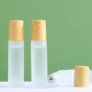 Round Clear frosted Glass Roll on Bottle with Stainless Steel Roller Ball for Cosmetic skin care perfume oil 5ml 10ml