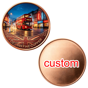 Pièce de monnaie personnalisée <span class=keywords><strong>en</strong></span> cuivre fin 999 de 1 oz, <span class=keywords><strong>bus</strong></span> rouge à deux étages de <span class=keywords><strong>Londres</strong></span>, impression UV couleur, pièce de monnaie de collection, vente <span class=keywords><strong>en</strong></span> gros d'usine OEM - Product Image 1