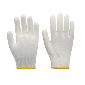 Luvas personalizadas de fábrica baratas luvas confortáveis de algodão branco com laterais amarelas para proteção do trabalho