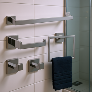 Juego de Accesorios de Baño de Acero Inoxidable, 5 Piezas, Acabado Cromado, Montaje en Pared, Toallero y Portarrollos de Papel Higiénico Contemporáneos - Product Image 2