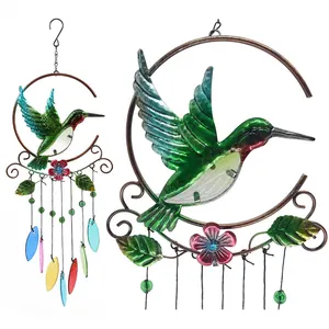 Hummingbird Metalen Windgong Stained Gesmolten Glas Hangers Reliëf Gesmolten Glas & Verf Spuiten Smeedijzeren Art Windchime