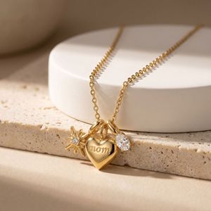 Collar con Colgante Triple Corazón MOM, Acero Inoxidable, Chapado en Oro de 18K, Cadena para Clavícula, Joyerí<span class=keywords><strong>a</strong></span> de Regalo - Product Image 4