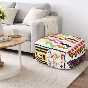 Handcrafted Moroccan Wool Pouf Boho Floor Cushion and <b>Pillow</b> Floor Cushion Footstool Rugs Pouf Moroccan Style - Product Image 3
