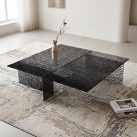 Table basse de salon moderne et minimaliste en acrylique noir texturé craquelé, à couches géométriques imbriquées, meuble d'appoint pour la maison