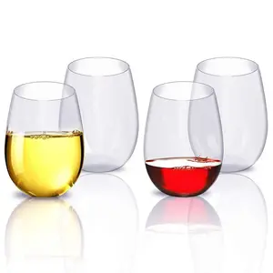 Ultimo logo personalizzato 450ml bicchieri da vino riutilizzabili in plastica trasparente fatti a mano senza stelo infrangibile bicchiere da vino senza stelo per vino