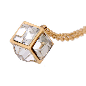 Collier en cristal avec pendentif cube géométrique, couleur or, serti de pierres, bijou unisexe, cadeau - Product Image 5