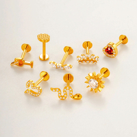 Maina Heart Snake Zircon Ear Lip Stud G23 Titanium Internally Thread Cartilage Labret Piercing Jewelry Tragus Helix Earrings