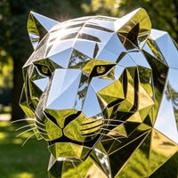 Sculpture de tigre en acier inoxydable poli miroir, moderne et géométrique, personnalisable, de qualité supérieure, élégante, pour l'extérieur, par BZY