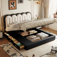 Lit double en cuir de style crème français rétro à dossier haut, design moderne et minimaliste pour chambre principale, lit pour enfants