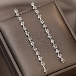 Simple Rhinestone Crystal Tassel Long Earrings For Women Shining Wedding Party Hanging Dangle Earrings Bridal