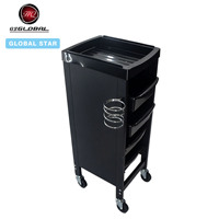 Carrito de Peluquería Negro con Soporte Lateral para Secador de Pelo, Cajones Extraíbles Múltiples, Carrito de Almacenamiento Móvil para Herramientas de Peluquería